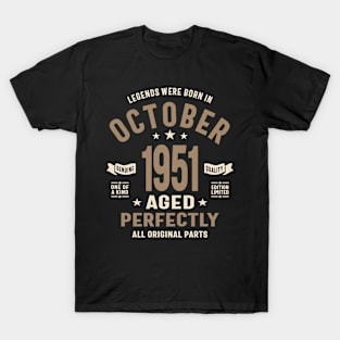 Legends Were Born in October 1951 Birthday Vintage Retro Funny T-Shirt